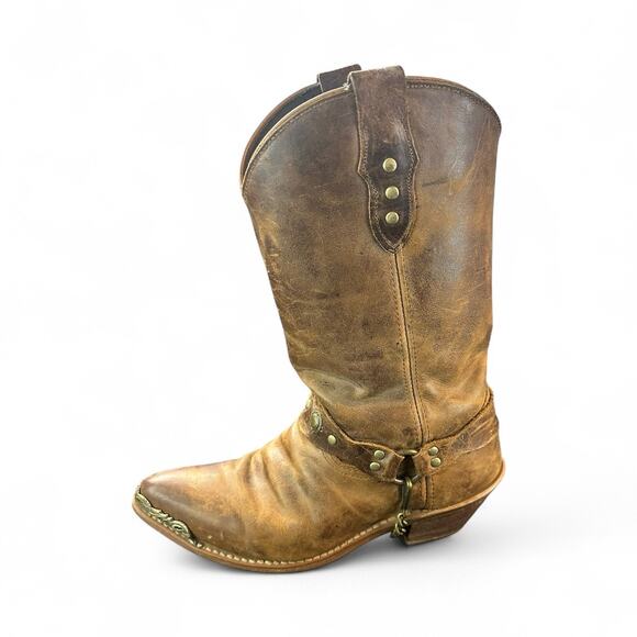 ABILENE WOMEN'S DISTRESSED HARNESS WESTERN BOOTS ROUND TOE SIZE 8 - Picture 1 of 6